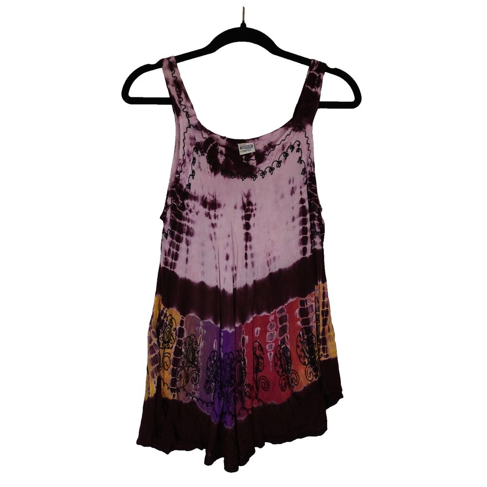 SHORELINE Tank Top Women's Free Size Boho Tie Dye Embroidered Colorful Artsy